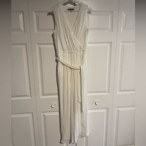 INC International Concepts Shimmering White Sequin Jumpsuit